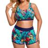 imageHolipick Women Plus Size 3 Piece Tankini Swimsuits Athletic Bathing Suits with ShortsNavy Leaves