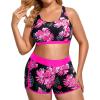 imageHolipick Women Plus Size 3 Piece Tankini Swimsuits Athletic Bathing Suits with ShortsPink Floral