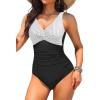 imageHolipick Women Tummy Control One Piece Swimsuit  Push Up Bathing Suit Full Coverage Slimming SwimwearBlack Striped
