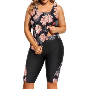 imageHolipick Women Plus Size 3 Piece Tankini Swimsuits Athletic Bathing Suits with ShortsOrange Floral