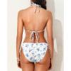 imageHolipick Two Piece Triangle Bikini Sets for Women String Bathing Suit Halter Top with Side Tie Bikini BottomWhite and Blue Floral