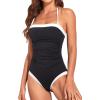imageHolipick Women Tummy Control One Piece Swimsuits Strapless Bandeau Bathing Suits Slimming Halter SwimwearBlack and White