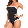imageHolipick Women Tummy Control One Piece Swimsuits Strapless Bandeau Bathing Suits Slimming Halter SwimwearBlack and White