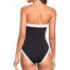 imageHolipick Women Tummy Control One Piece Swimsuits Strapless Bandeau Bathing Suits Slimming Halter SwimwearBlack and White