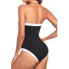 imageHolipick Women Tummy Control One Piece Swimsuits Strapless Bandeau Bathing Suits Slimming Halter SwimwearBlack and White