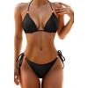 imageHolipick Two Piece Triangle Bikini Sets for Women String Bathing Suit Halter Top with Side Tie Bikini BottomBlack Metal Accessories