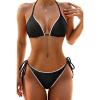 imageHolipick Two Piece Triangle Bikini Sets for Women String Bathing Suit Halter Top with Side Tie Bikini BottomBlack With White Trim