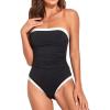 imageHolipick Women Tummy Control One Piece Swimsuits Strapless Bandeau Bathing Suits Slimming Halter SwimwearBlack and White