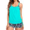 imageHolipick Blouson Tankini Swimsuits for Women  Two Piece Tummy Control Bathing Suit with Shorts Modest SwimwearAqua Green