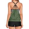 imageHolipick Blouson Tankini Swimsuits for Women  Two Piece Tummy Control Bathing Suit with Shorts Modest SwimwearArmy Green Striped