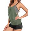 imageHolipick Blouson Tankini Swimsuits for Women  Two Piece Tummy Control Bathing Suit with Shorts Modest SwimwearArmy Green Striped