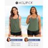 imageHolipick Blouson Tankini Swimsuits for Women  Two Piece Tummy Control Bathing Suit with Shorts Modest SwimwearArmy Green Striped