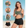 imageHolipick Blouson Tankini Swimsuits for Women  Two Piece Tummy Control Bathing Suit with Shorts Modest SwimwearArmy Green Striped