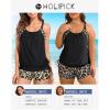 imageHolipick Blouson Tankini Swimsuits for Women  Two Piece Tummy Control Bathing Suit with Shorts Modest SwimwearBlack Leopard