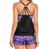 imageHolipick Blouson Tankini Swimsuits for Women  Two Piece Tummy Control Bathing Suit with Shorts Modest SwimwearBlack Purple