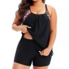 imageHolipick Blouson Tankini Swimsuits for Women  Two Piece Tummy Control Bathing Suit with Shorts Modest SwimwearBlack Tribal