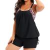 imageHolipick Blouson Tankini Swimsuits for Women  Two Piece Tummy Control Bathing Suit with Shorts Modest SwimwearBlack Tribal
