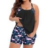 imageHolipick Blouson Tankini Swimsuits for Women  Two Piece Tummy Control Bathing Suit with Shorts Modest SwimwearBlack With Flamingo