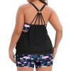 imageHolipick Blouson Tankini Swimsuits for Women  Two Piece Tummy Control Bathing Suit with Shorts Modest SwimwearBlack With Flamingo
