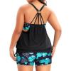 imageHolipick Blouson Tankini Swimsuits for Women  Two Piece Tummy Control Bathing Suit with Shorts Modest SwimwearBlack With Green Floral