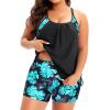 imageHolipick Blouson Tankini Swimsuits for Women  Two Piece Tummy Control Bathing Suit with Shorts Modest SwimwearBlack With Green Floral