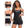 imageHolipick Blouson Tankini Swimsuits for Women  Two Piece Tummy Control Bathing Suit with Shorts Modest SwimwearBlack With Pocket