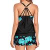 imageHolipick Blouson Tankini Swimsuits for Women  Two Piece Tummy Control Bathing Suit with Shorts Modest SwimwearBlack and Blue Flower