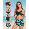imageHolipick Blouson Tankini Swimsuits for Women  Two Piece Tummy Control Bathing Suit with Shorts Modest SwimwearBlack and Blue Flower