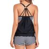 imageHolipick Blouson Tankini Swimsuits for Women  Two Piece Tummy Control Bathing Suit with Shorts Modest SwimwearBlack and White Stripe