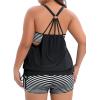 imageHolipick Blouson Tankini Swimsuits for Women  Two Piece Tummy Control Bathing Suit with Shorts Modest SwimwearBlack and White Stripe