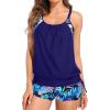 imageHolipick Blouson Tankini Swimsuits for Women  Two Piece Tummy Control Bathing Suit with Shorts Modest SwimwearBlue Colorful Leaves