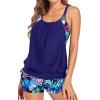 imageHolipick Blouson Tankini Swimsuits for Women  Two Piece Tummy Control Bathing Suit with Shorts Modest SwimwearBlue Colorful Leaves
