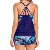 imageHolipick Blouson Tankini Swimsuits for Women  Two Piece Tummy Control Bathing Suit with Shorts Modest SwimwearBlue Colorful Leaves