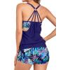 imageHolipick Blouson Tankini Swimsuits for Women  Two Piece Tummy Control Bathing Suit with Shorts Modest SwimwearBlue Colorful Leaves