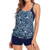 imageHolipick Blouson Tankini Swimsuits for Women  Two Piece Tummy Control Bathing Suit with Shorts Modest SwimwearBlue Flower