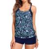 imageHolipick Blouson Tankini Swimsuits for Women  Two Piece Tummy Control Bathing Suit with Shorts Modest SwimwearBlue Flower