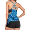 imageHolipick Blouson Tankini Swimsuits for Women  Two Piece Tummy Control Bathing Suit with Shorts Modest SwimwearBlue Wavy Pattern