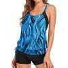 imageHolipick Blouson Tankini Swimsuits for Women  Two Piece Tummy Control Bathing Suit with Shorts Modest SwimwearBlue Wavy Pattern