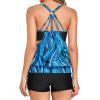 imageHolipick Blouson Tankini Swimsuits for Women  Two Piece Tummy Control Bathing Suit with Shorts Modest SwimwearBlue Wavy Pattern