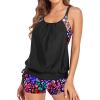 imageHolipick Blouson Tankini Swimsuits for Women  Two Piece Tummy Control Bathing Suit with Shorts Modest SwimwearColor Leopard