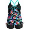 imageHolipick Blouson Tankini Swimsuits for Women  Two Piece Tummy Control Bathing Suit with Shorts Modest SwimwearColorful Floral