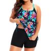 imageHolipick Blouson Tankini Swimsuits for Women  Two Piece Tummy Control Bathing Suit with Shorts Modest SwimwearColorful Floral