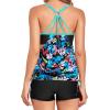 imageHolipick Blouson Tankini Swimsuits for Women  Two Piece Tummy Control Bathing Suit with Shorts Modest SwimwearColorful Leaves