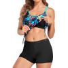 imageHolipick Blouson Tankini Swimsuits for Women  Two Piece Tummy Control Bathing Suit with Shorts Modest SwimwearColorful Leaves