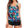 imageHolipick Blouson Tankini Swimsuits for Women  Two Piece Tummy Control Bathing Suit with Shorts Modest SwimwearColorful Leaves