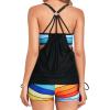 imageHolipick Blouson Tankini Swimsuits for Women  Two Piece Tummy Control Bathing Suit with Shorts Modest SwimwearColorful Palm Tree