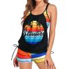 imageHolipick Blouson Tankini Swimsuits for Women  Two Piece Tummy Control Bathing Suit with Shorts Modest SwimwearColorful Palm Tree