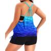 imageHolipick Blouson Tankini Swimsuits for Women  Two Piece Tummy Control Bathing Suit with Shorts Modest SwimwearDark Blue Gradient