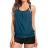 imageHolipick Blouson Tankini Swimsuits for Women  Two Piece Tummy Control Bathing Suit with Shorts Modest SwimwearDark Teal