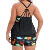 imageHolipick Blouson Tankini Swimsuits for Women  Two Piece Tummy Control Bathing Suit with Shorts Modest SwimwearDinosaurs